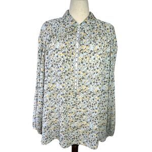 Max Studio Womens Floral Button Tunic Blouse Top Lightweight Size 3X Peasant